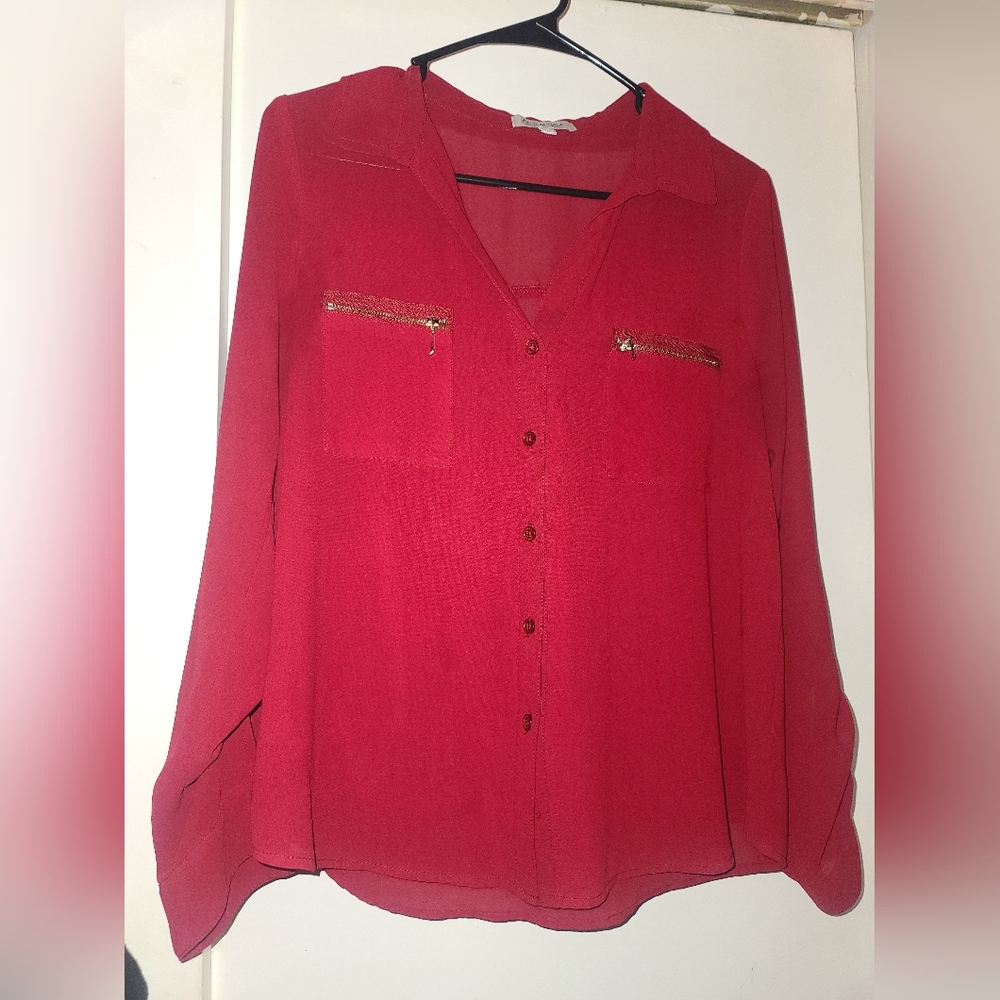 Large Red Long Sleeve Blouse